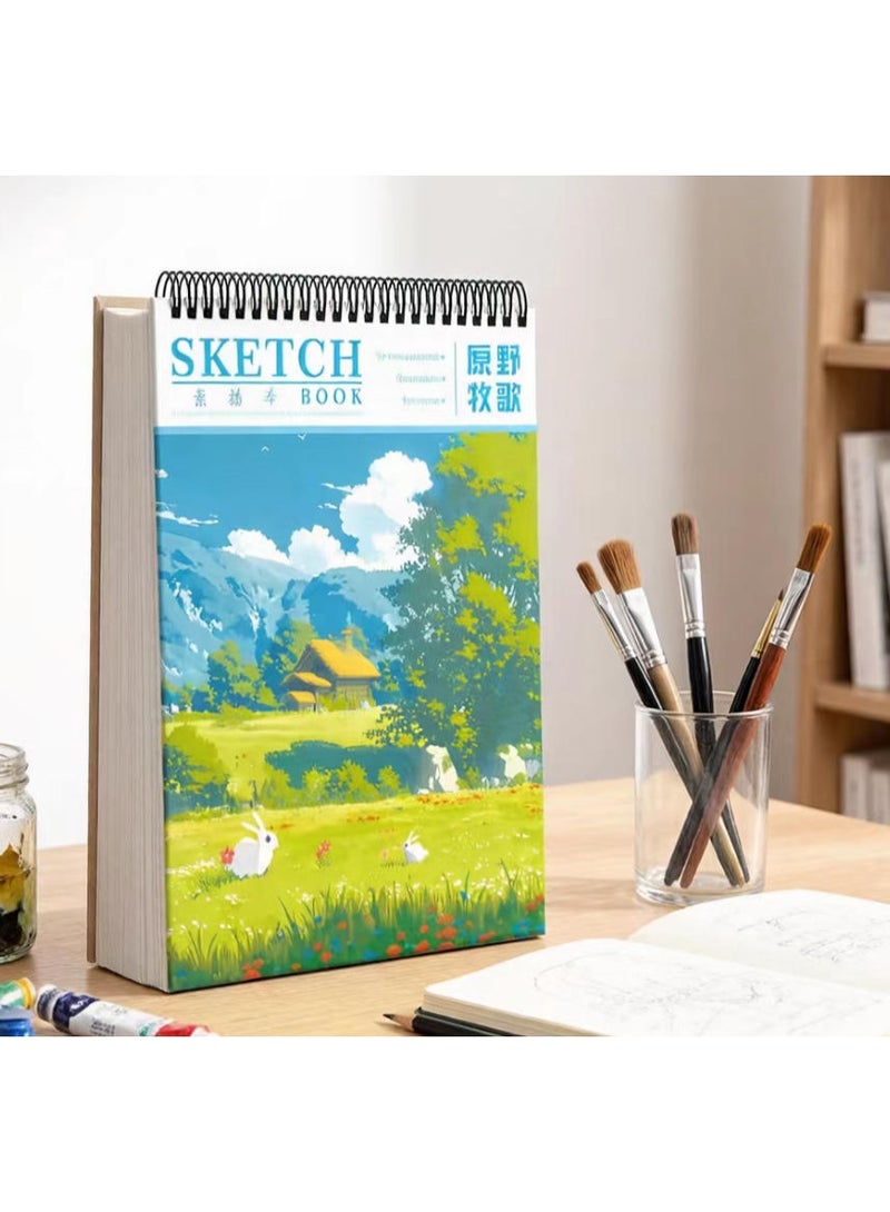 Mordely Original Pastoral Song A4 Thick Sketchbook with Rabbit Design, 60 Pages Spiral-Bound Blank Drawing Pad for Sketching, Doodling & Markers (A4, 30 Sheets) - Image 1
